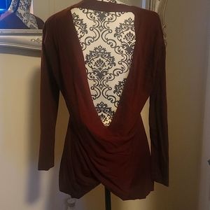 LAST CALL SALE- Revolve Vimmia Drape / Cowl Back Wool Blend Burgundy Tunic Top
